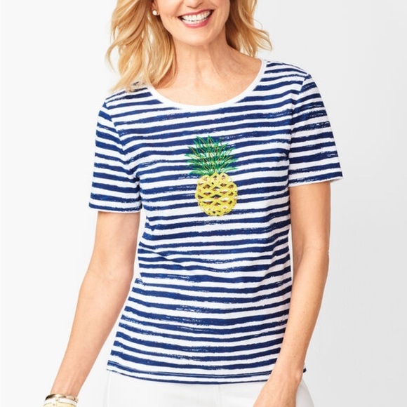 Talbots Tops - Talbots womens SEQUINED PINEAPPLE TEE MP